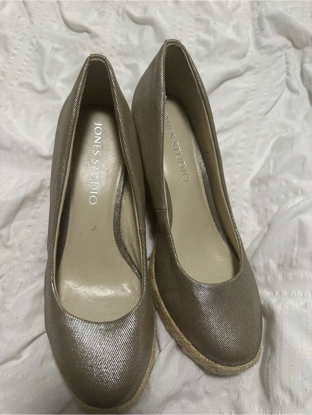 Jones Studio Metallic Taupe Espadrille Wedges
